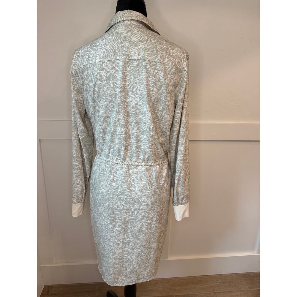 Athleta Presidio Dress Gray White Snakeskin Print Long Sleeve V-Neck Medium - Picture 4 of 8